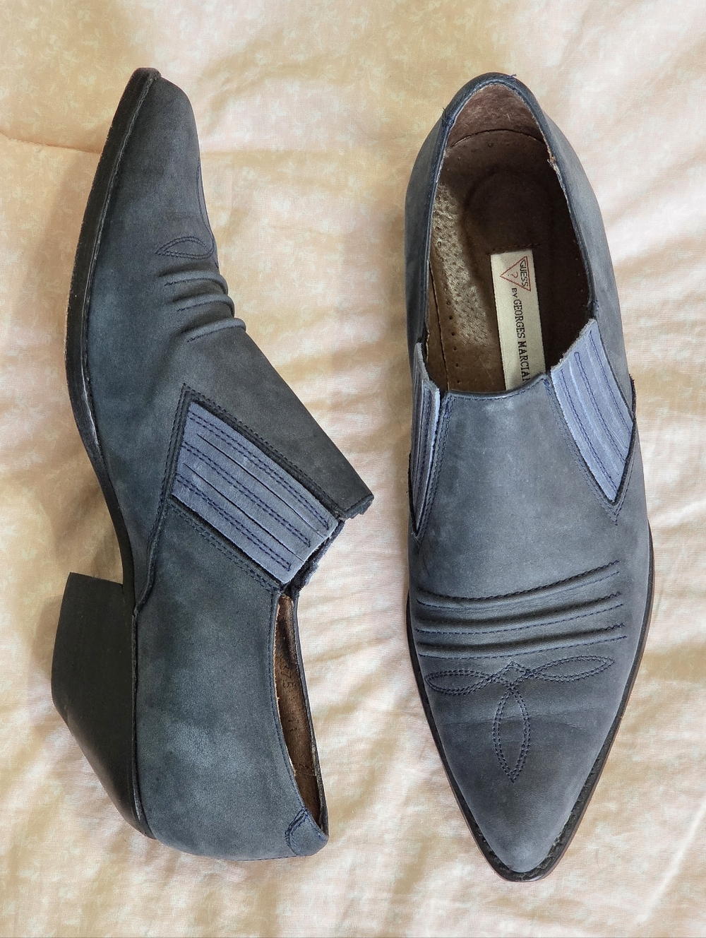 Vintage 90s Guess Navy Blue Pointed Toe Nubuck Western Booties 10 Shooties